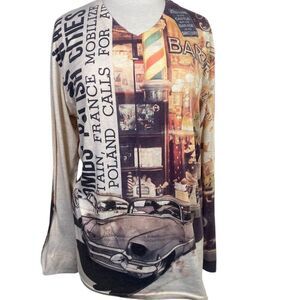 Just Cavalii Graphic Long Sleeve Tee Shirt Cars 3X tan cream